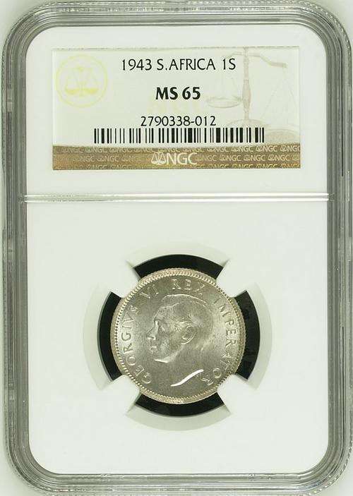 *** HIGH GRADED !!!*** 1943 - UNION OF SA 1 SHILLING - NGC GRADED MS65 - DIFFICULT TO FIND ***