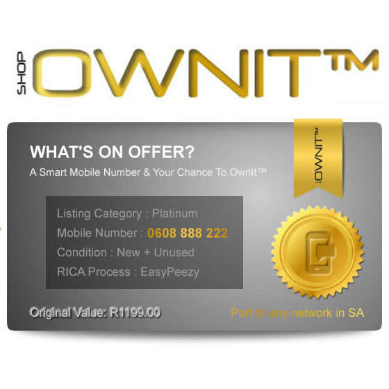 Platinum Smart Mobile Number - 0608 888 222 - Worth R899.00
