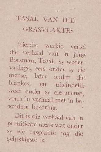 TASAL VAN DIE GRASVLAKTES - A A J VAN NIEKERK (APB - 1958)