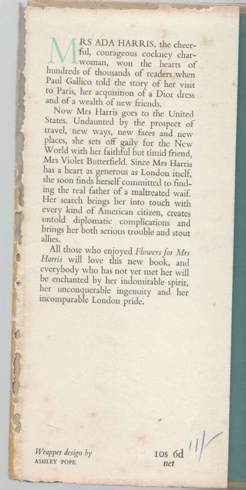 MRS HARRIS GOES TO NEW YORK - PAUL GALLICO (1960)