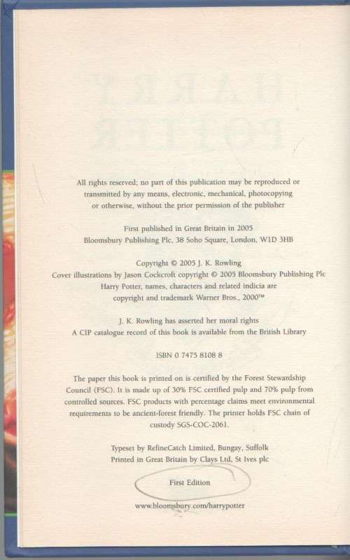 HARRY POTTER AND THE HALF-BLOOD PRINCE - J K ROWLING (1 ST EDITION 2005)