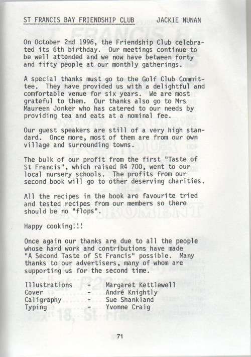 A SECOND TASTE OF ST FRANCIS - ST FRANCIS FRIENDSHIP CLUB (1996)