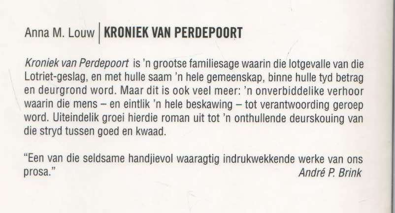 KRONIEK VAN PERDEPOORT - ANNA M LOUW (1 STE KLASSIEK UITGAWE 2007)