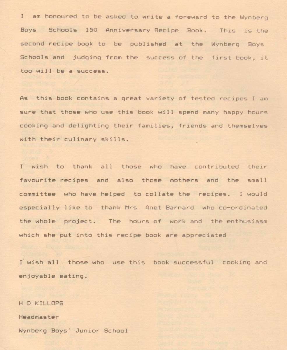 WYNBERG BOYS `JUNIOR & HIGH SCHOOL  1841 - 1991 (150 ANNIVERSARY RECIPE BOOK)