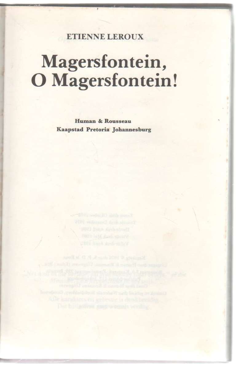 MAGERSFONTEIN, O , MAGERSFONTEIN! - ETIENNE LEROUX (5 DE DRUK 1981)