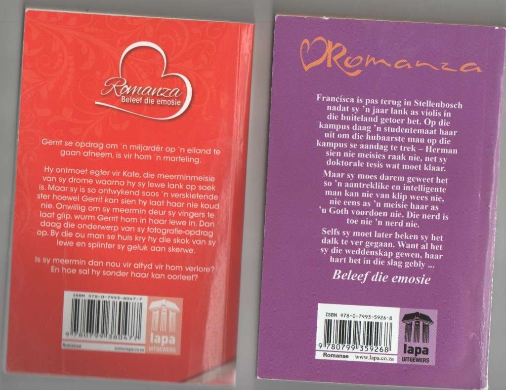 VIER ROMANZA TITELS: TUSSENSPEL, MOEILIKHEID MET `N MMERMIN, DROOMVANGER, MEER AS `N SPELETJIE