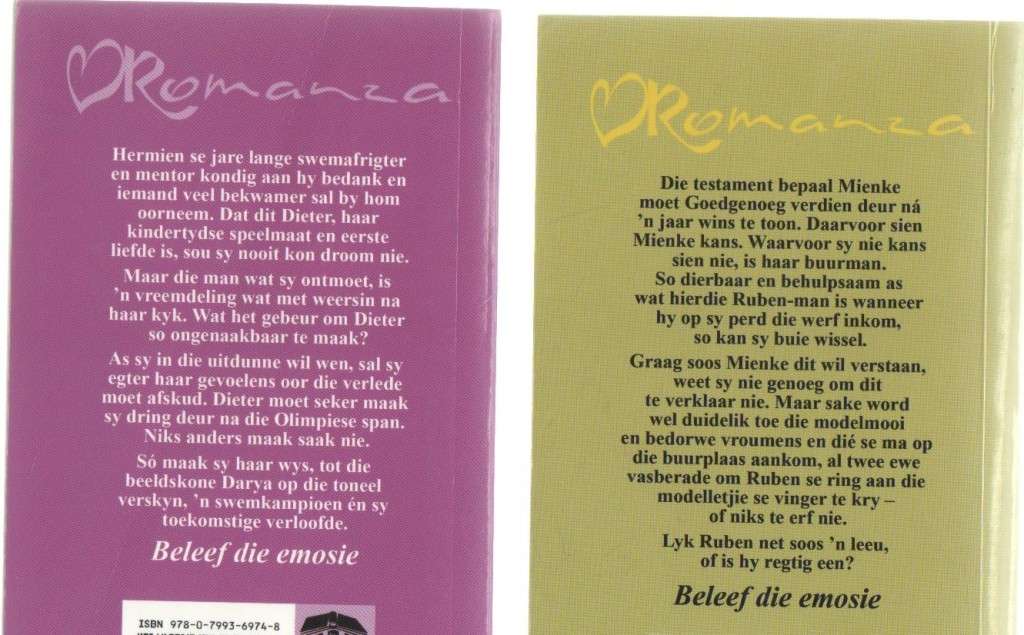 VIER ROMANZA TITELS:GOEDGENOEG VIR MIENKE, DIE NUWE AFRIGTER, SERENADE, VERLORE JARE