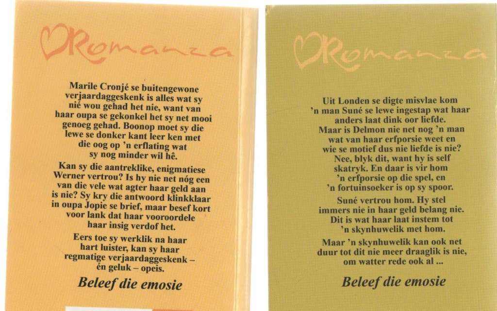 VIER ROMANZA TITELS: DIE DERDE ONTMOETING, ONWELKOME GESKENK, LIED IN JOU HART, HAAR NUWE BUURMAN