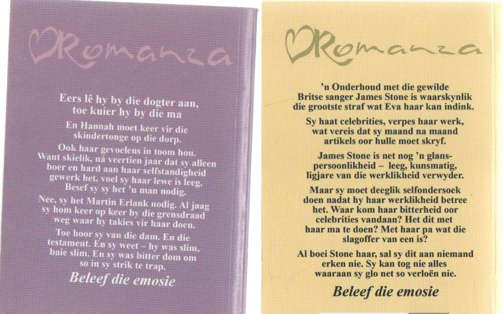 VIER ROMANZA TITELS: DIE DERDE ONTMOETING, ONWELKOME GESKENK, LIED IN JOU HART, HAAR NUWE BUURMAN