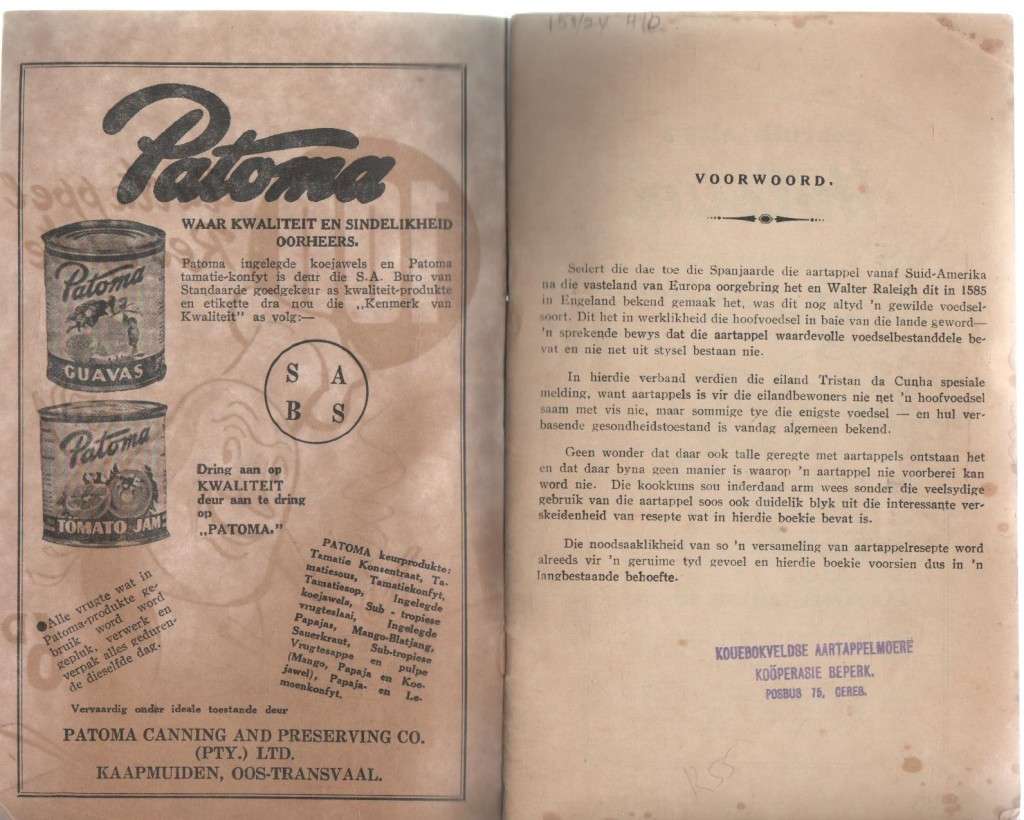100 AARTAPPEL RESEPTE - KOUEBOKVELDSE AARTAPPELMOERE, KOOPERASIE BPK, CERES