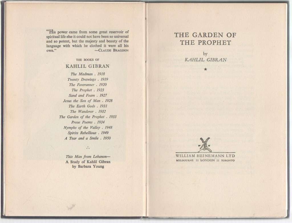 THE GARDEN OF THE PROPHET - KAHLIL GIBRAN (1954)