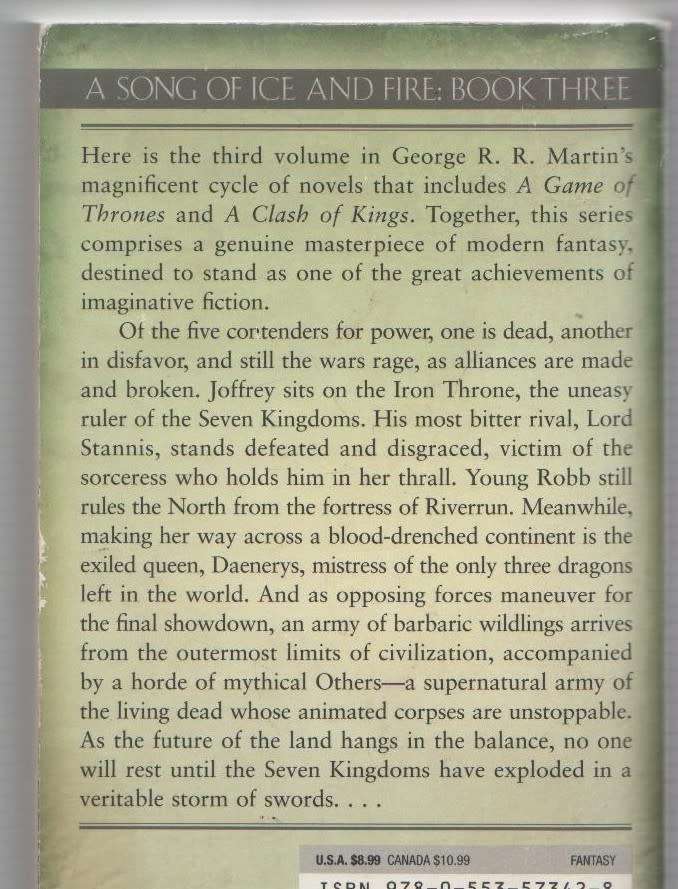 GAME OF THRONES A STORM OF SWORDS - GEORGE R R MARTIN (BOOK THREE - 2011)