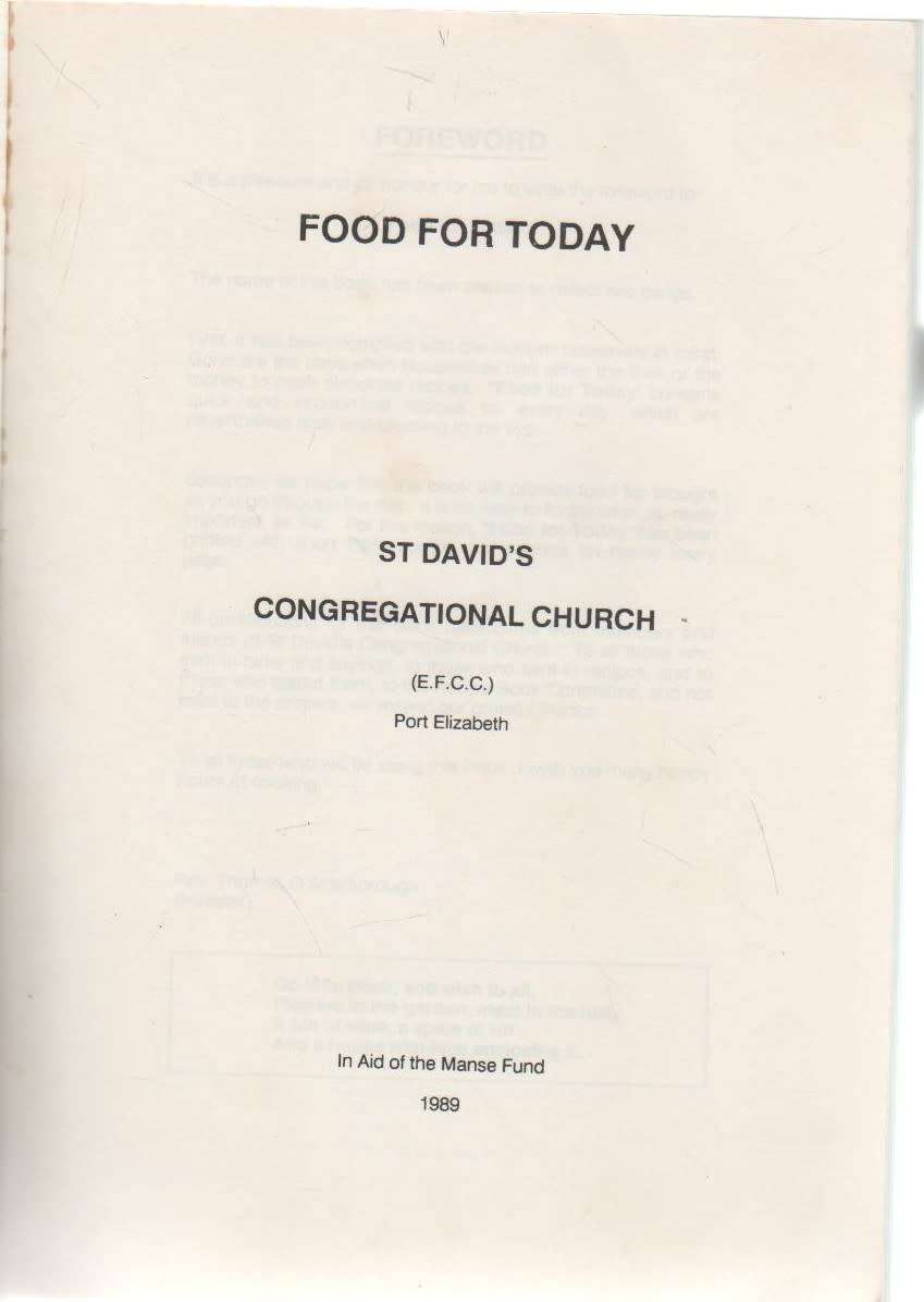 FOOD FOR TODAY - ST DAVID`S CONGREGATIONAL CHURCH PORT ELIZABETH (1989)