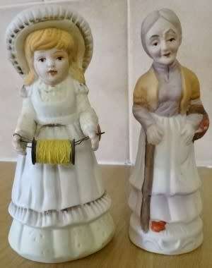 TWO BEAUTIFUL CERAMIC FIGURINES, THE OLD LADY AND THE SEAMSTRESS