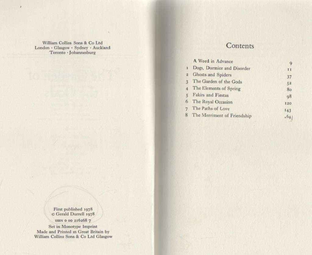 THE GARDEN OF THE GODS - GERALD DURRELL (1 ST PUBLISHED 1978)