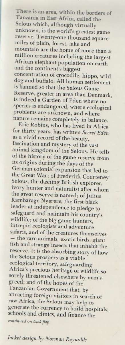 SECRET EDEN  AFRICA'S ENCHANTED WILDERNESS- ERIC ROBINS (1 ST PUBLISHED 1980)