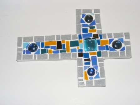 Buy Now: Mosaic Cross Medium with blue pebbles