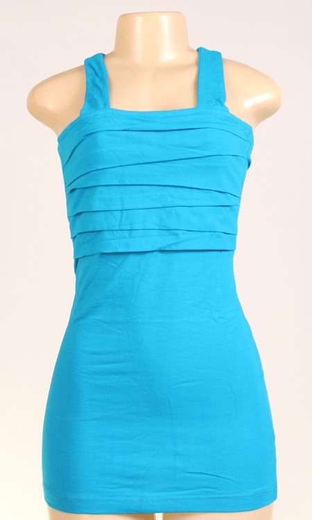TURQUOISE PLEATED BROAD STRAP TOP