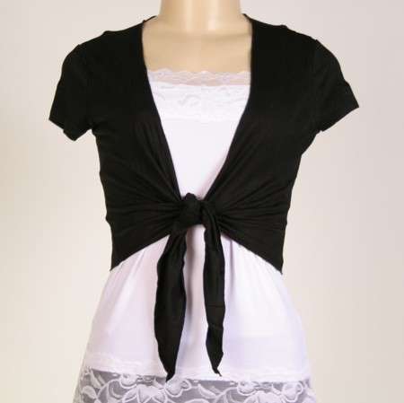 BLACK SHORT SLEEVED BOLERO STYLE TOP