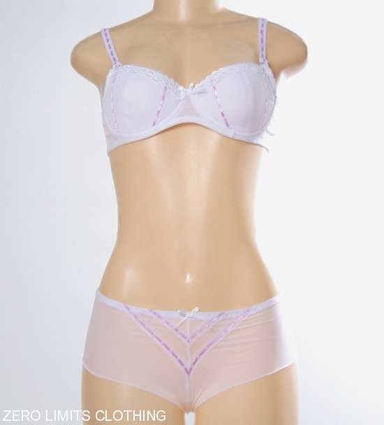 WHITE & PINK PADDED BRA & SHEER PANTIE SET