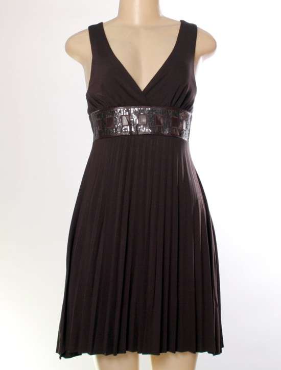 BROWN DRESS WITH SEQUIN TRIM