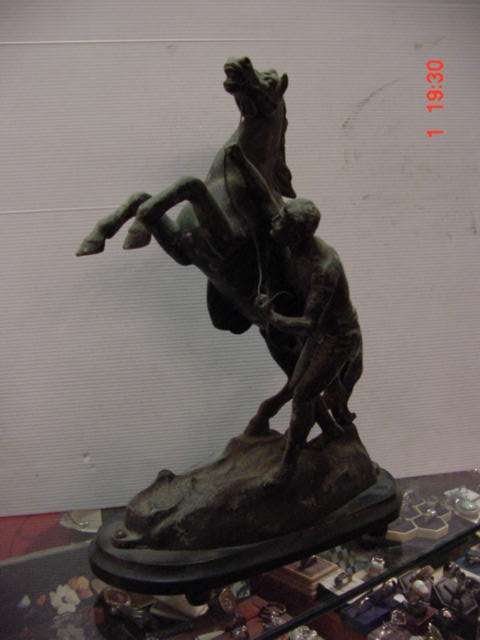 1900's SPELTER MAN & HORSE