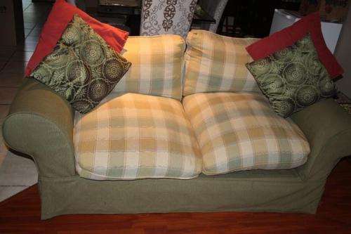 Couches / sofas 2 seater Green x2 and scatter cushions