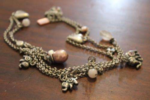 Miglio burnished silver lariat necklace with pink accents