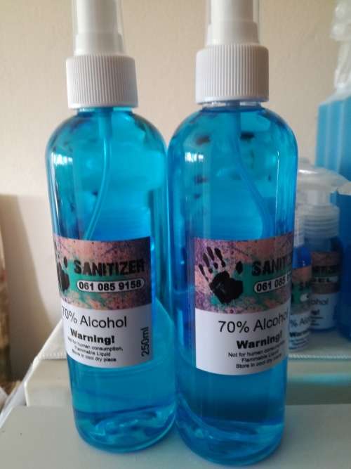 250ML ALCOHOL BASE HAND SANITIZER WITH NOZZLE SPRAY. SABS APROVE