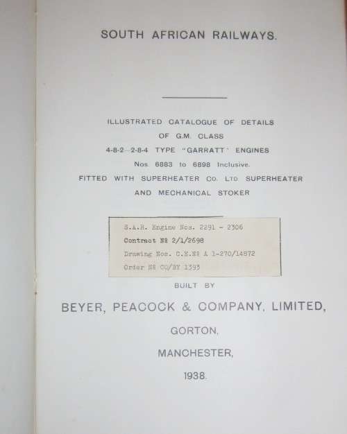 Illustrated Parts List for Garratt Steam Engine dated 1938
