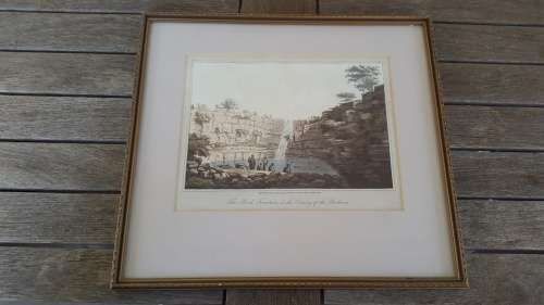 William Burchell hand coloured 1811 engraving. The Rock Fountain in the Country of the Bushmen.