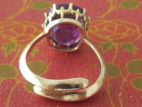 Solid 10 ct Gold Ring with Massive Amethyst in ornate crown setting. Adjustable.