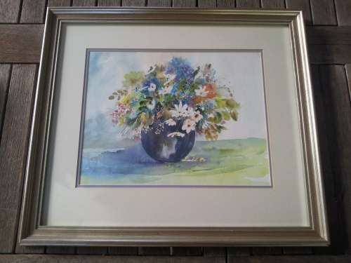 Original watercolour Margaret Gibbs. Still life of flowers. Cape Town artist. Ex. cond. frame.