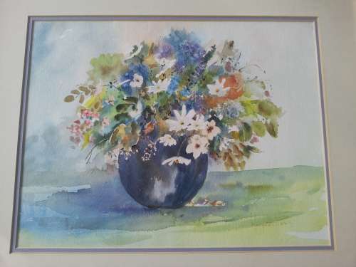 Original watercolour Margaret Gibbs. Still life of flowers. Cape Town artist. Ex. cond. frame.