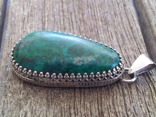 Sterling silver and dark green malachite pendant. Large. SOLID SILVER BACK! 15 grams