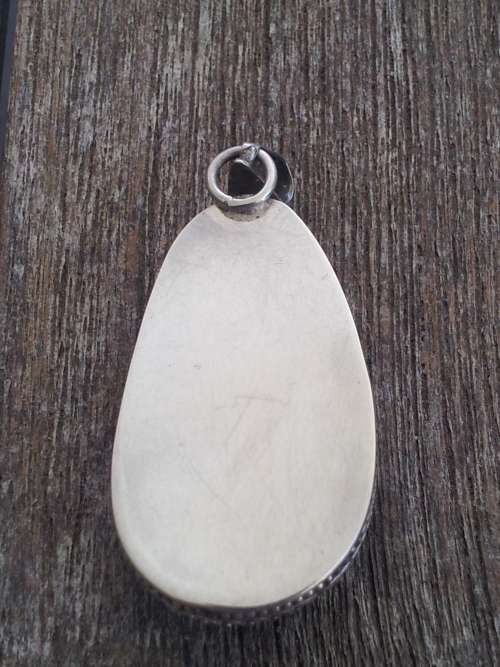 Sterling silver and dark green malachite pendant. Large. SOLID SILVER BACK! 15 grams