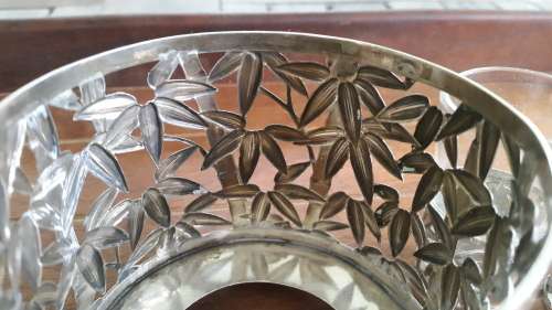 Japan 950 Silver Bottle and 6 Glass Holders Bamboo Leaf Filigree 164g Sake /Wine