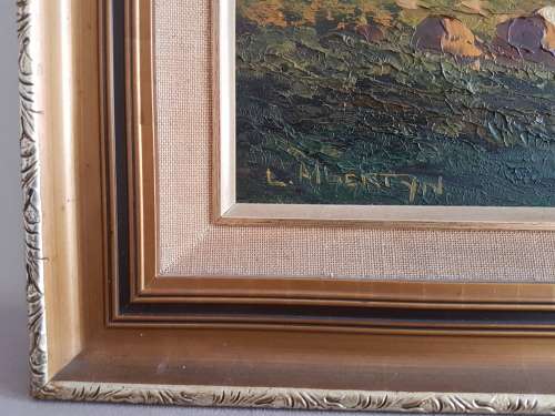 Leslie Albertyn. Original Oil in Original Frame Title on back: Bywoners Huis in Namiddag Son. K.P..