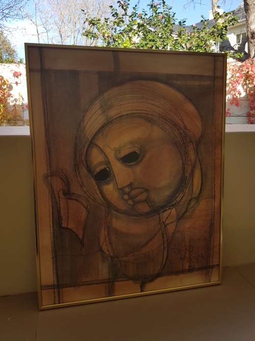 Ben Macala (1938-1997) . The Book Reader. Mixed media, signed and framed. Excellent condition.