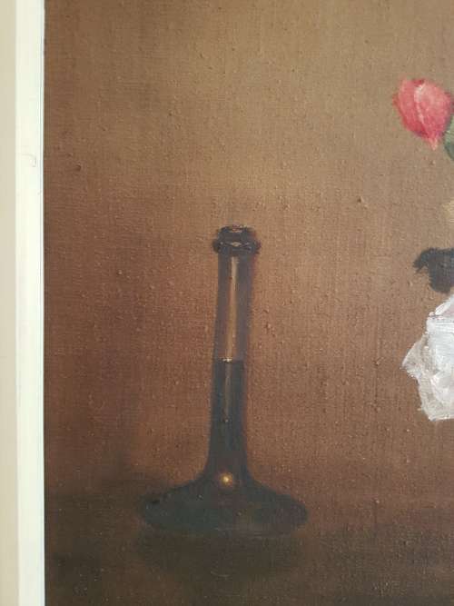 Henry John Dykman (1892-1972). Original Oil of roses in a vase, 1949. Framed, signed. REDUCED.