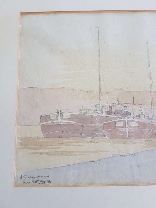 Alexander Graham Munro ( 1903-1985). Original drawing of Notre Dame, Paris and watercolour of Seine.