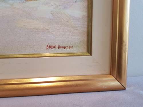 Sheri Hornsey Still Life. Original Oil on Canvas, Framed. Lemons and Chinese Ceramic Vase. Ex. cond.