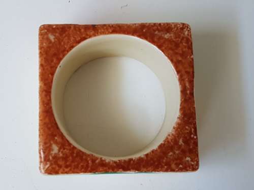 Clarice Cliff Nasturtium Bizarre Napkin Ring Circle in Square Shape. c. 1933 Art Deco.