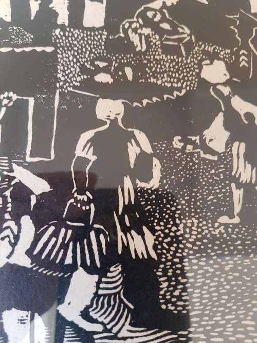 Bongiwe Dhlomo. Removals IV. Against our Will. Limited Edition Linocut 19/40. Rare Rorkes Drift art.