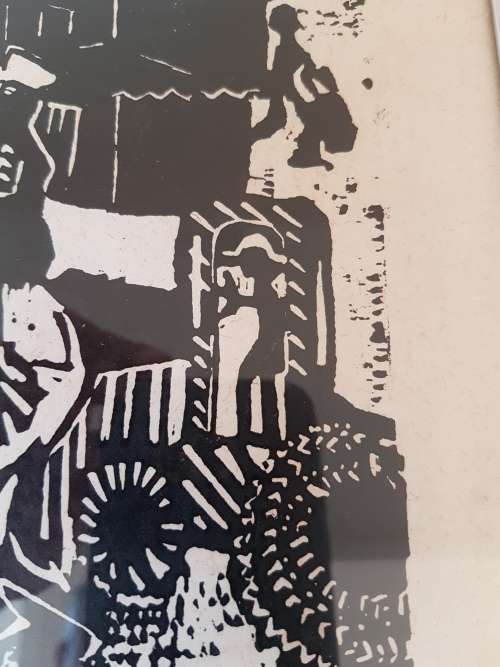 Bongiwe Dhlomo. Removals IV. Against our Will. Limited Edition Linocut 19/40. Rare Rorkes Drift art.