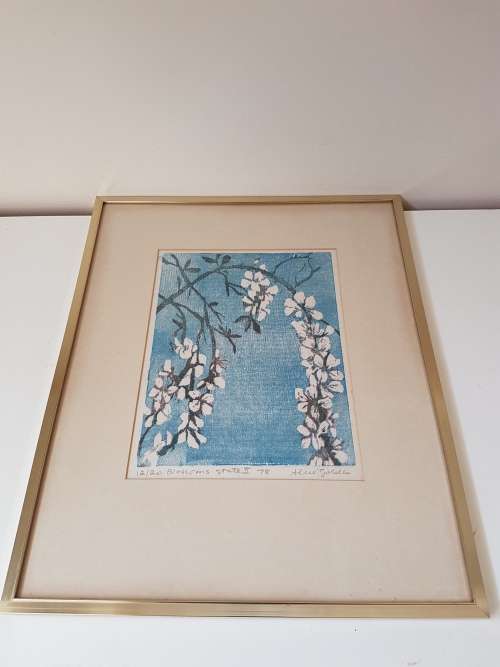 Alice Goldin (1922-2016). Blossoms 12/20. Signed Colour Silkscreen Print Gold Frame. Excellent cond.
