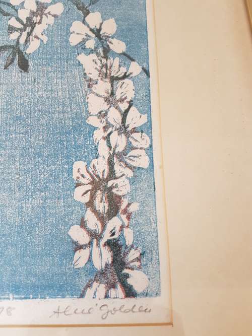 Alice Goldin (1922-2016). Blossoms 12/20. Signed Colour Silkscreen Print Gold Frame. Excellent cond.