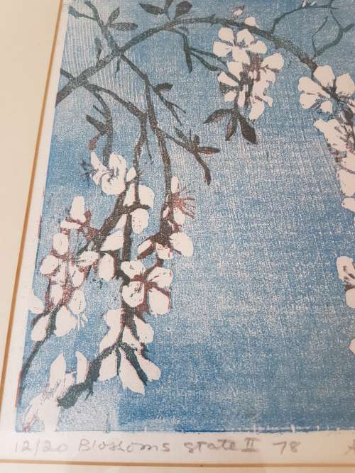 Alice Goldin (1922-2016). Blossoms 12/20. Signed Colour Silkscreen Print Gold Frame. Excellent cond.