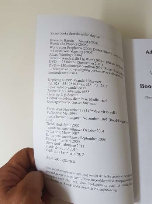 Siener van Rensburg. Boodskapper van God. deur Adriaan Snyman. 3de Hersiene Uitgawe, 5de druk.