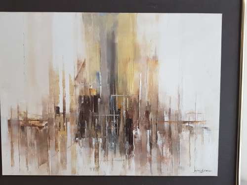 Julian D. Fisher. South African and Australian artist. Oil on Board, Framed and Signed. Abstract.